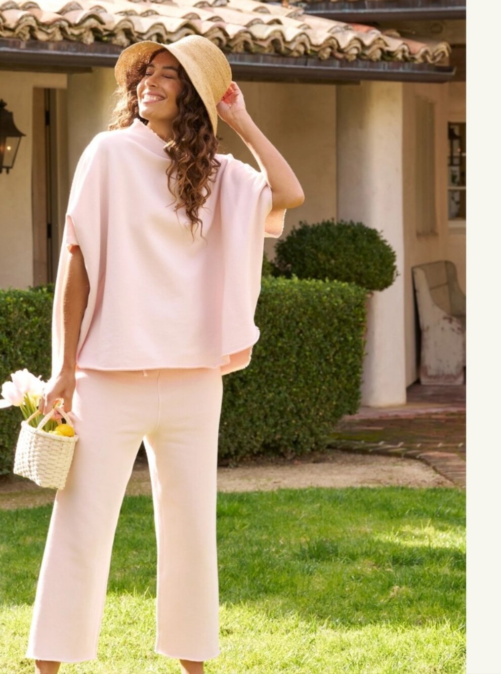 Frank & Eileen Soft Pink Cropped Wide-Leg Pants with Matching Top